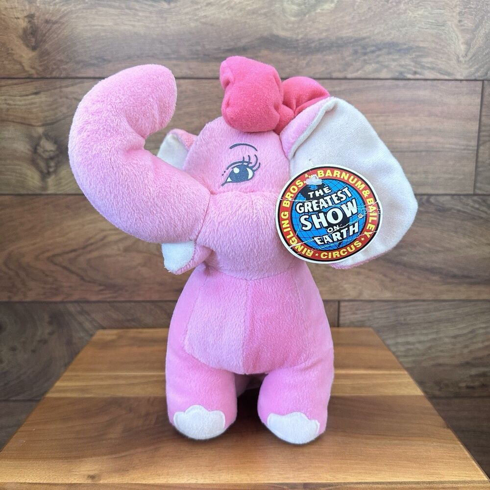 Vintage Ringling Bros Barnum & Bailey Plush Juliette Pink Circus Elephant 11"